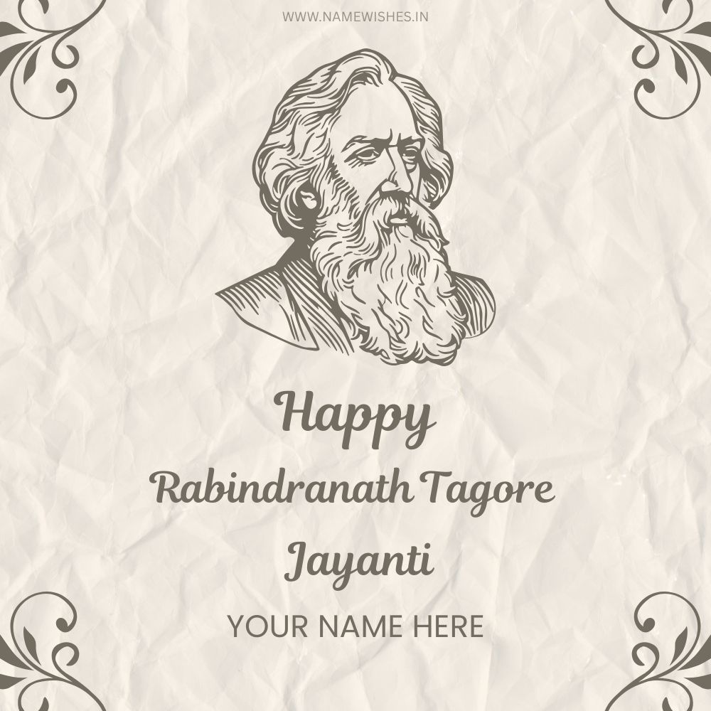 Rabindra Jayanti Wishes Card with Your Name Free Download