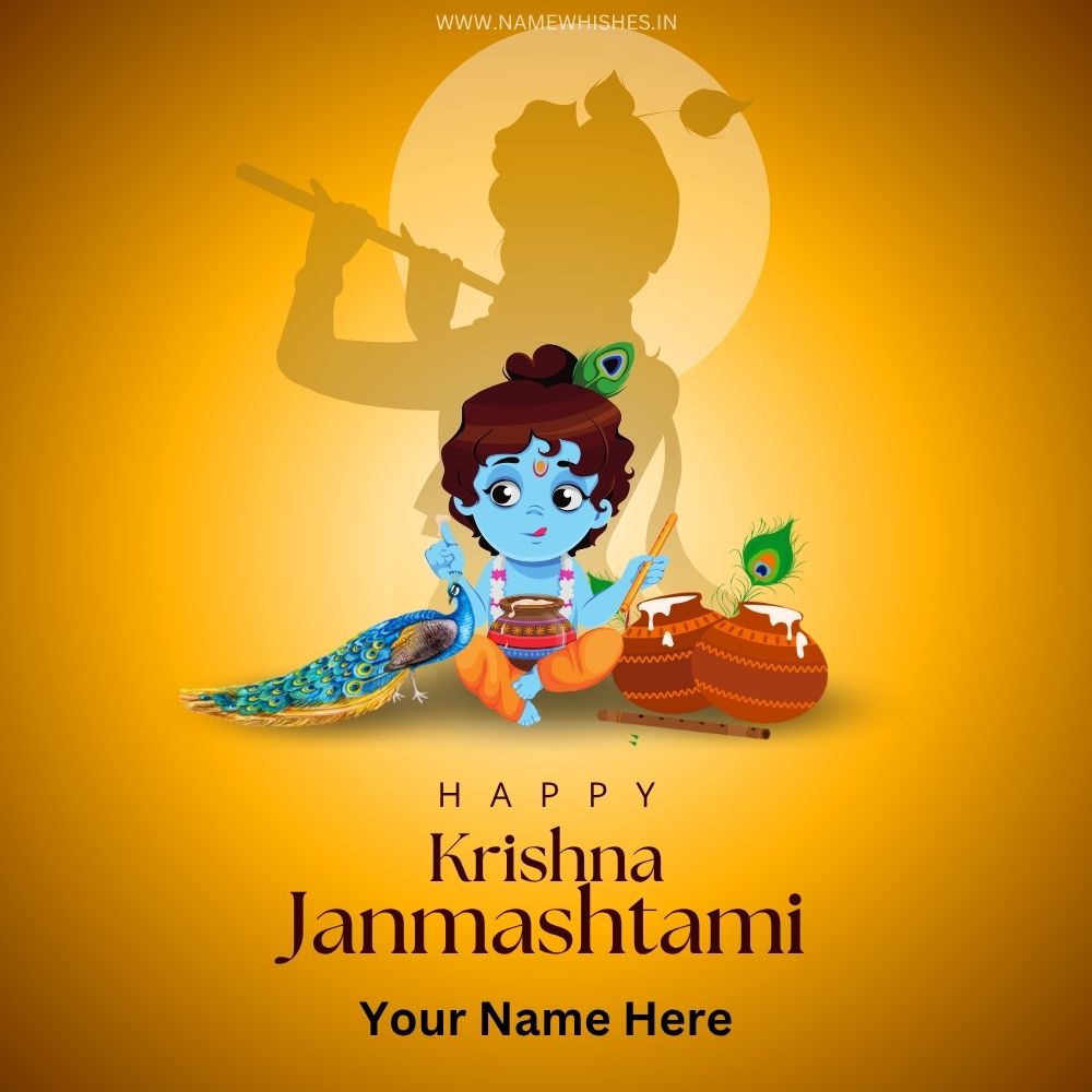 Happy Janmashtami Card with Name – Customize & Share Free