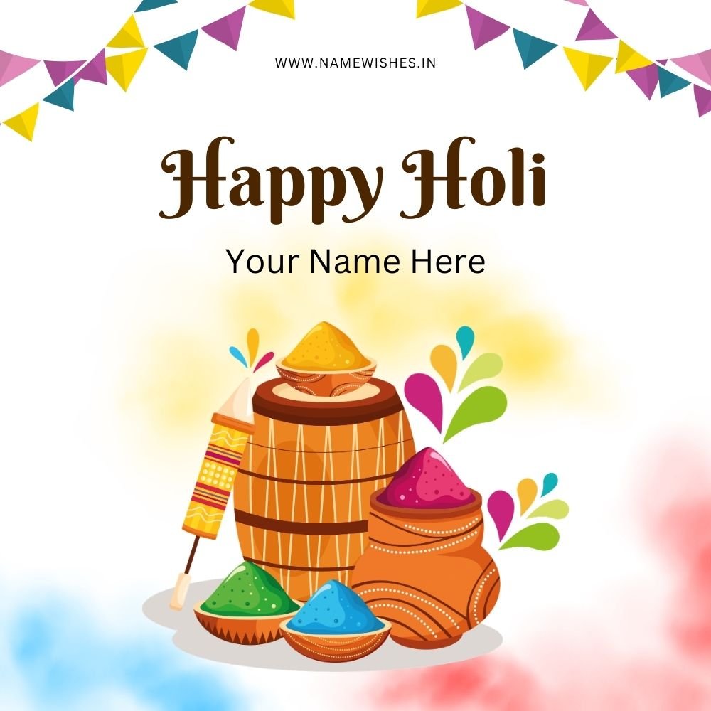 Happy Holi Digital Card with Name Online Free
