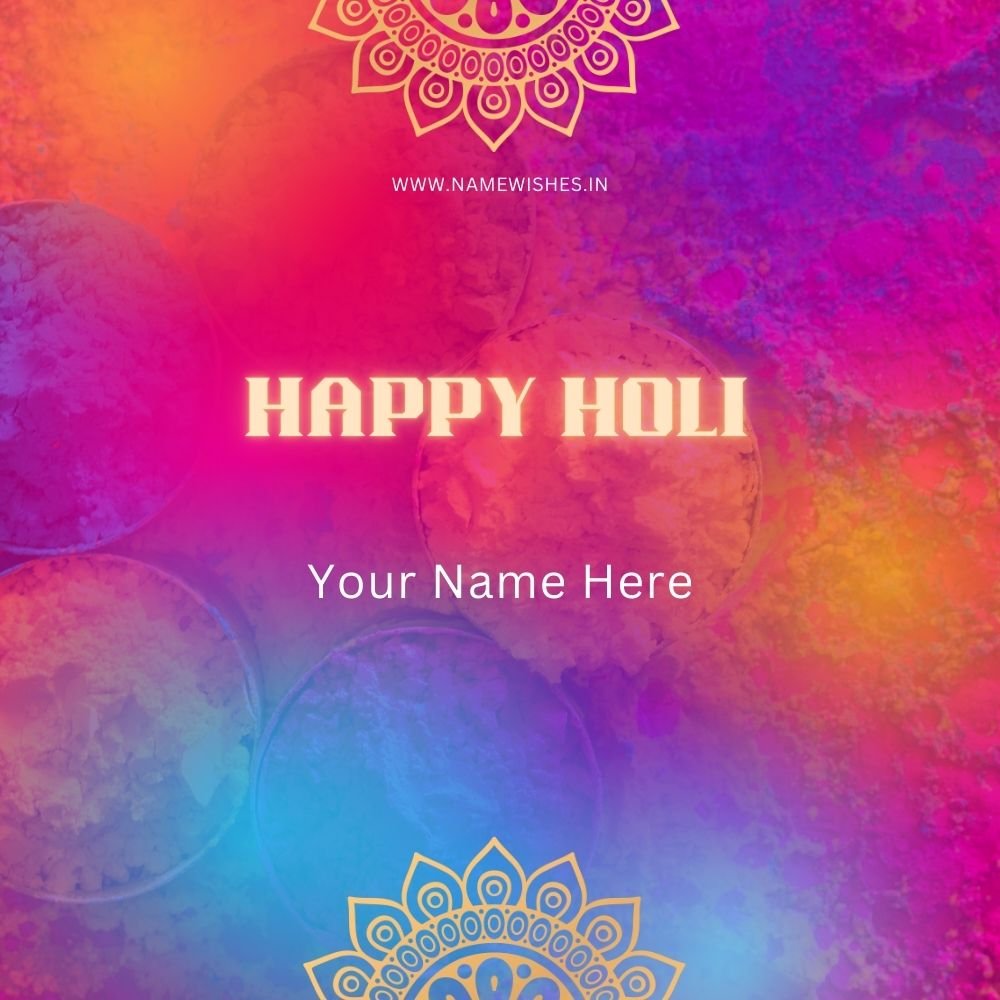 Elegant Happy Holi Card with Name Online Free