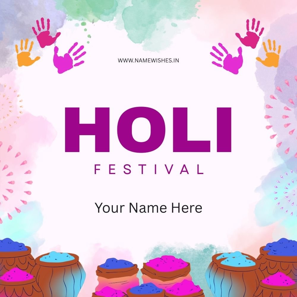 Happy Holi Card Name Design Online Free